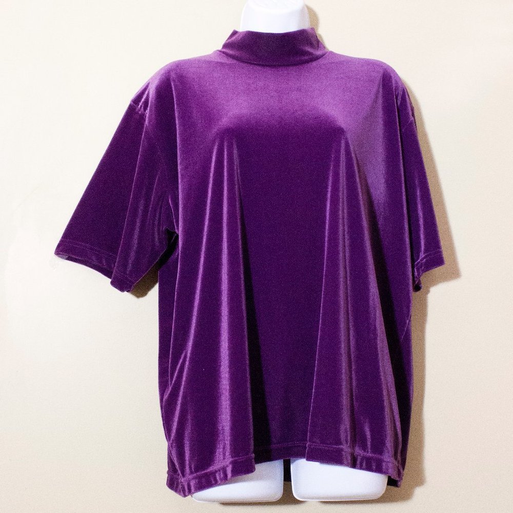 Sold. Purple Velvet Top Vintage 80s 90s short sleeve - Picture 1 of 9